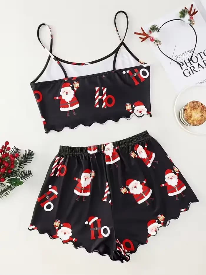 Ensemble pyjama imprimé élément père noël pour femmes