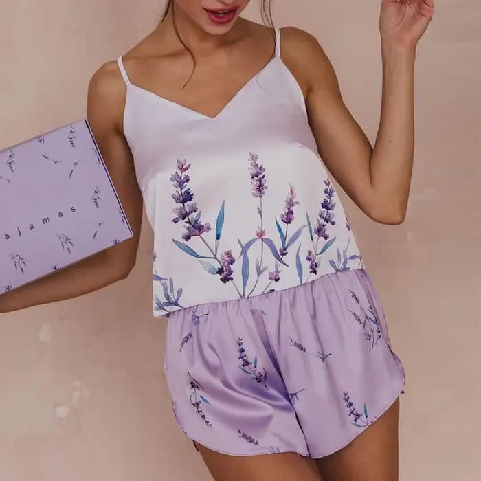 Ensemble de pyjamas d'été en satin pour femmes, vêtements de nuit College de fleurs de µ, pyjamas sexy à col en V, vêtements d'intérieur en fibre, vêtements de détente
