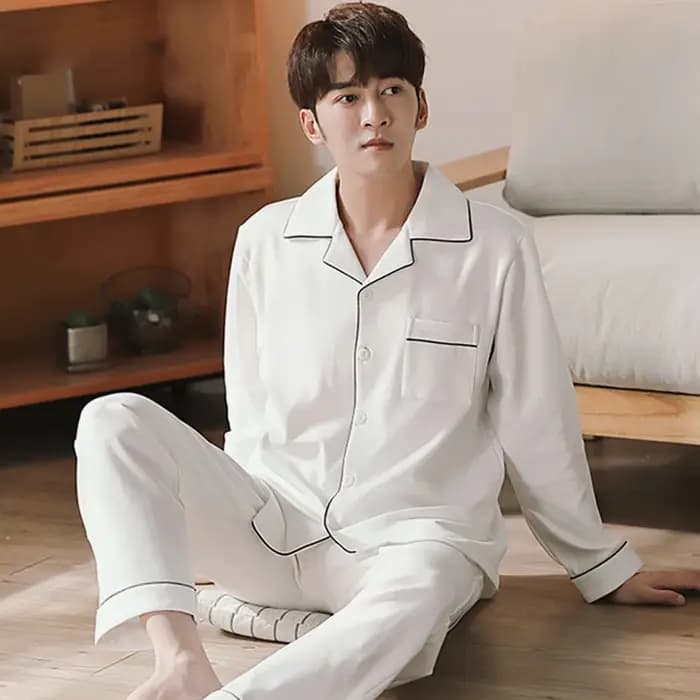 Pyjama en coton bleu pour hommes, vêtements de nuit d'hiver, manches longues, pyjama PJ, vêtements d