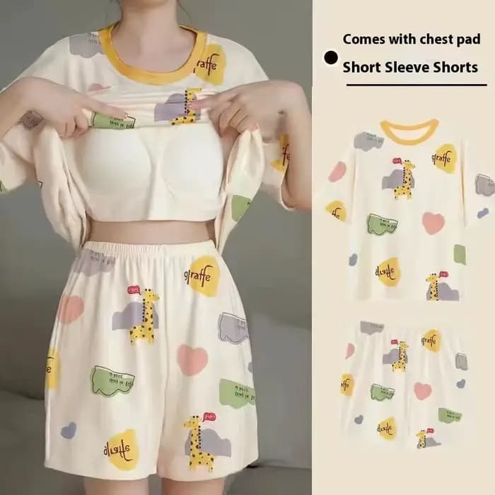 Pyjama pour femme, ensemble d'été à manches courtes