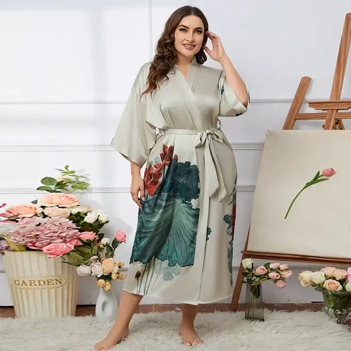 Printemps automne nouvelle Robe longue pour femmes Homewear imprimé fleur Kimono peignoir