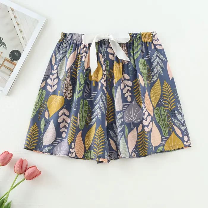 Short de pyjama d'été imprimé floral pour femme, pantalon de maison décontracté, taille commandée, W