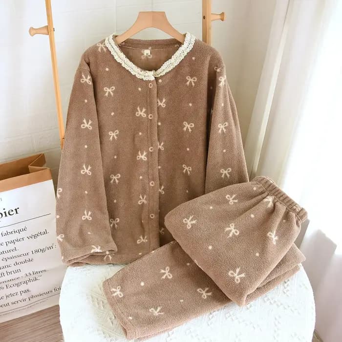 Pyjama deux pièces en flanelle épaisse pour femme, vêtements de maison, motif Floral, vêtements de nuit doux, manches longues, ensemble pour dames, nouvelle collection automne
