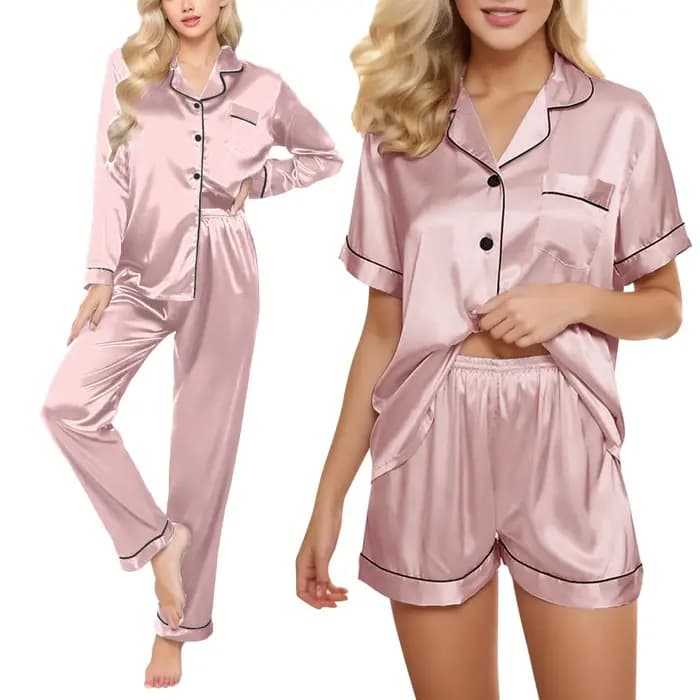 Ensemble de pyjama en satin soyeux pour femme, vêtements de détente doux, manches courtes, manches longues, vêtements de maison, grande taille, toutes saisons, 4 pièces