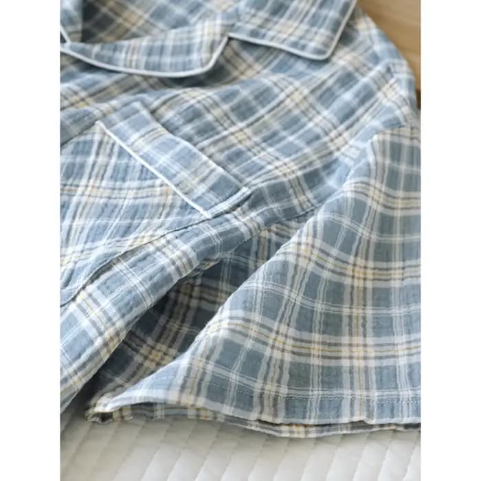 Ensemble pyjama 2 pièces pour homme - Vêtements de nuit à carreaux japonais