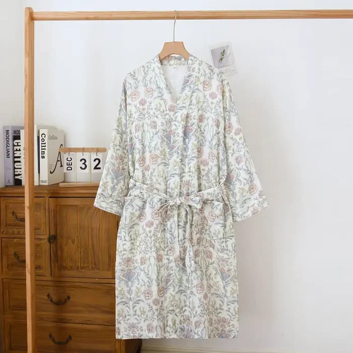 Peignoir en gaze de coton imprimé floral pour femmes