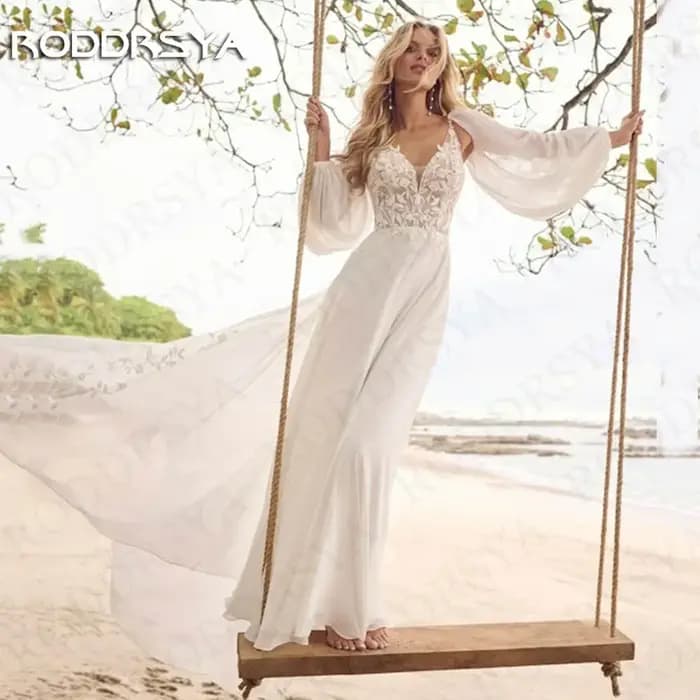 Yanshmigown-Robe de Mariée Élégante en Dentelle à Manches sulf