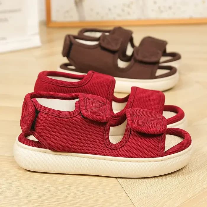 Pantoufles d'extérieur en lin à pieds larges réglables