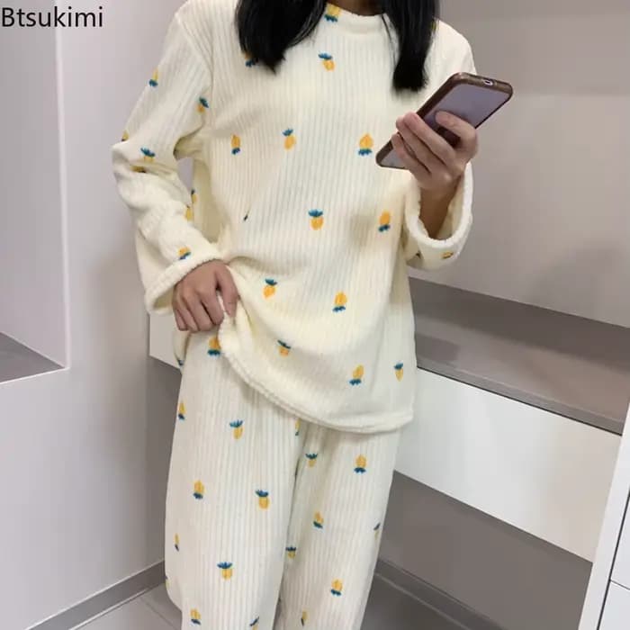 Pyjama chaud d'automne et d'hiver pour femmes