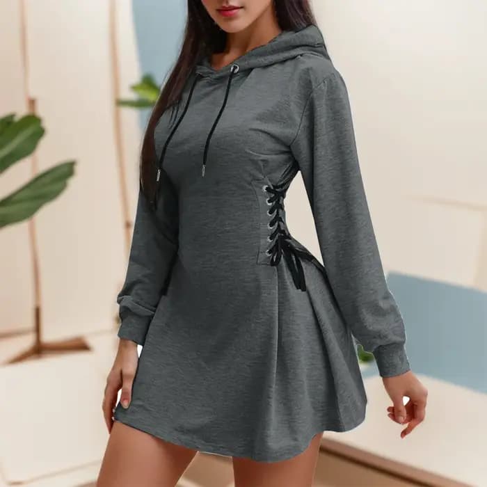 Robe à capuche pour femmes, décontractée, mode, manches longues, lacets sur le côté, coupe cintrée,