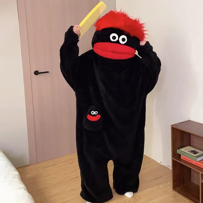 Pyjama une pièce unisexe vert motif monstre à grande bouche