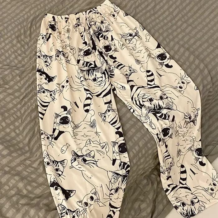Pantalon de pyjama femme dessin animé Moe chat grande bataille