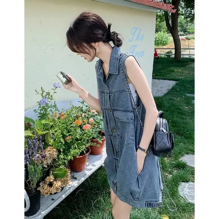 Robe sans manches en jean pour femme