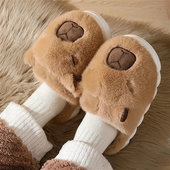 Mignon Capybara coton pantoufles femmes automne hiver intérieur semelle souple chaud fourrure diapositives hommes