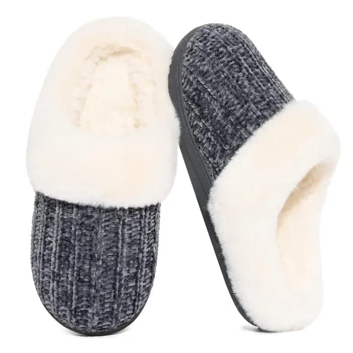 Litfun hiver fourrure chaussons pour femmes sans lacet doublé de laine confortable maison diapositives mousse à mémoire