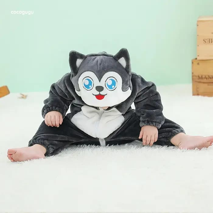 Husky-Barboteuse pyjama pour bébé garçon et fille, vêtements pour nouveau-né, olympiques de batterie mignons, costume de glouton chaud, tenue d'hiver pour animaux d'Halloween, 1 pièce