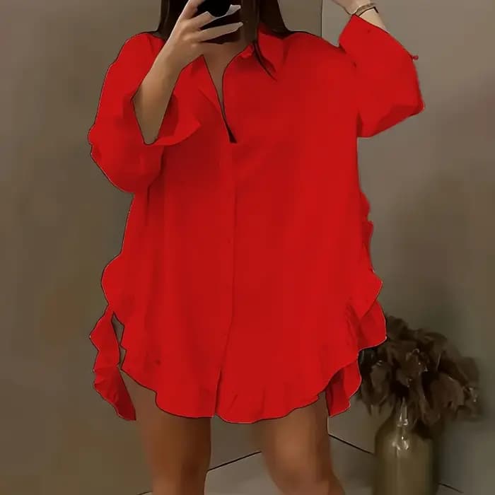 Nouvelle chemise ample unie à volants pour femme 2026