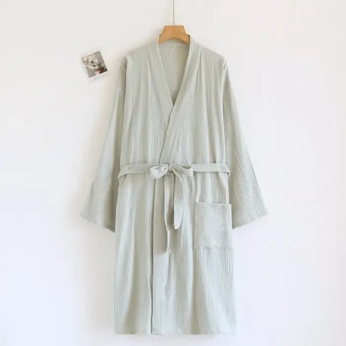 2026 nouveau printemps et automne Couple Robe de nuit 100% coton crêpe peignoir grande couleur unie maison