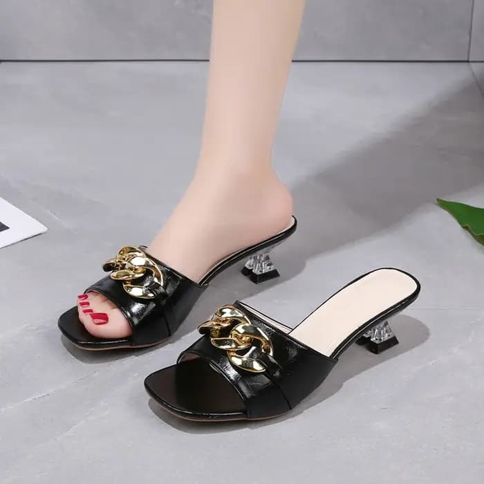 Femmes pantoufles Mules diapositives chaussures femme talons clairs sandales avec chaîne talons bas