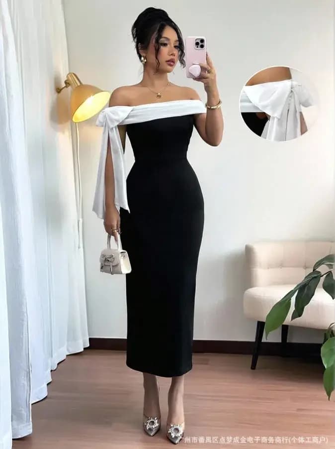 Robe sexy à épaules dénudées et ourlet à la taille, longueur aux épaules, nouvelle collection 2025
