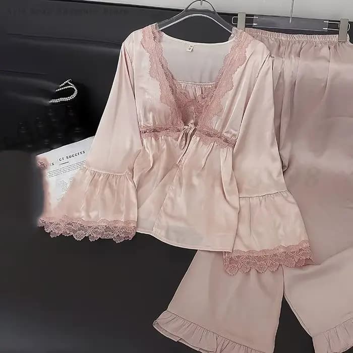 Ensemble de pyjama sexy en dentelle pour femme, cardigan à manches longues, caraco et surintendant, vêtements de nuit, vêtements de nuit décontractés, vêtements pour la maison, printemps, été, nouveau