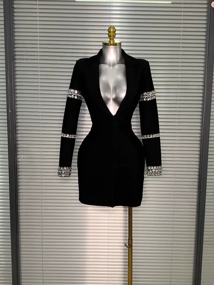 Robe à bandes pour femmes, flambant neuf, Sexy, décolleté en V profond, manches longues, Blazer perl