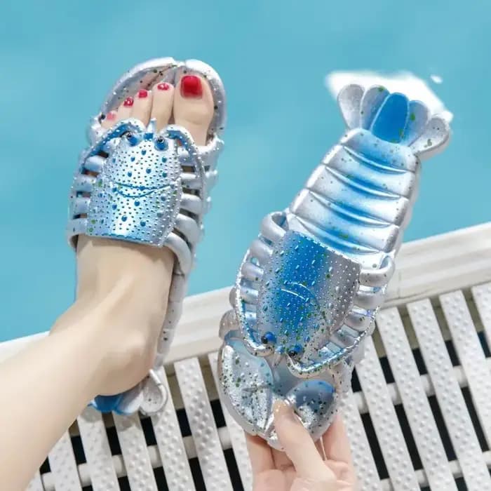 Nouveau pantoufle de homard créative femme diapositives drôles chaussures pour tongs d'été femmes doux écrevisses pantoufles unisexes grande taille 45 46