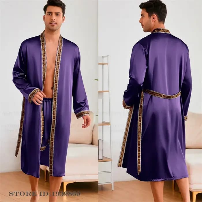 Printemps été hommes Robe longue ensemble short et haut Pyjamas soyeux Satin Kimono peignoir