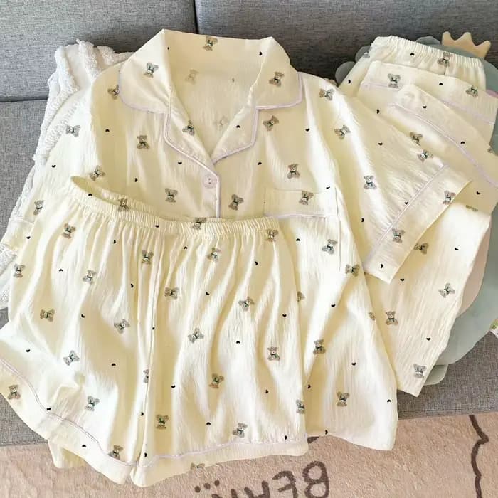 Pyjama coréen style ours en peluche à volants en forme de cœur pour femme