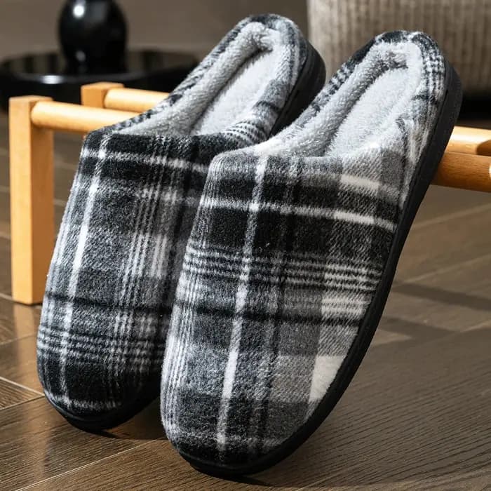 Chaussons d'intérieur en feutre doux à carreaux pour hommes