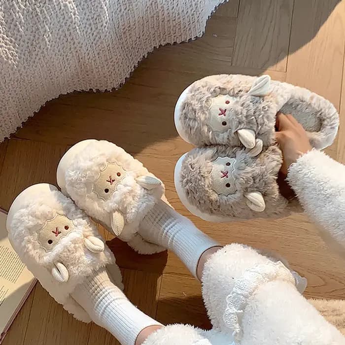 Maison floue pantoufle femmes mouton moelleux hiver chaud fourrure en peluche intérieur paresseux femme thermique