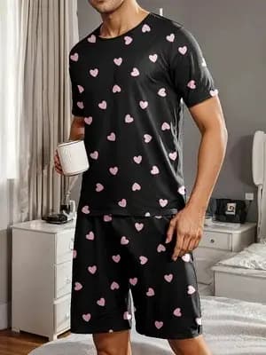 Ensemble de pyjama pour homme avec imprimés en forme de cœur, vêtements d'été confortables