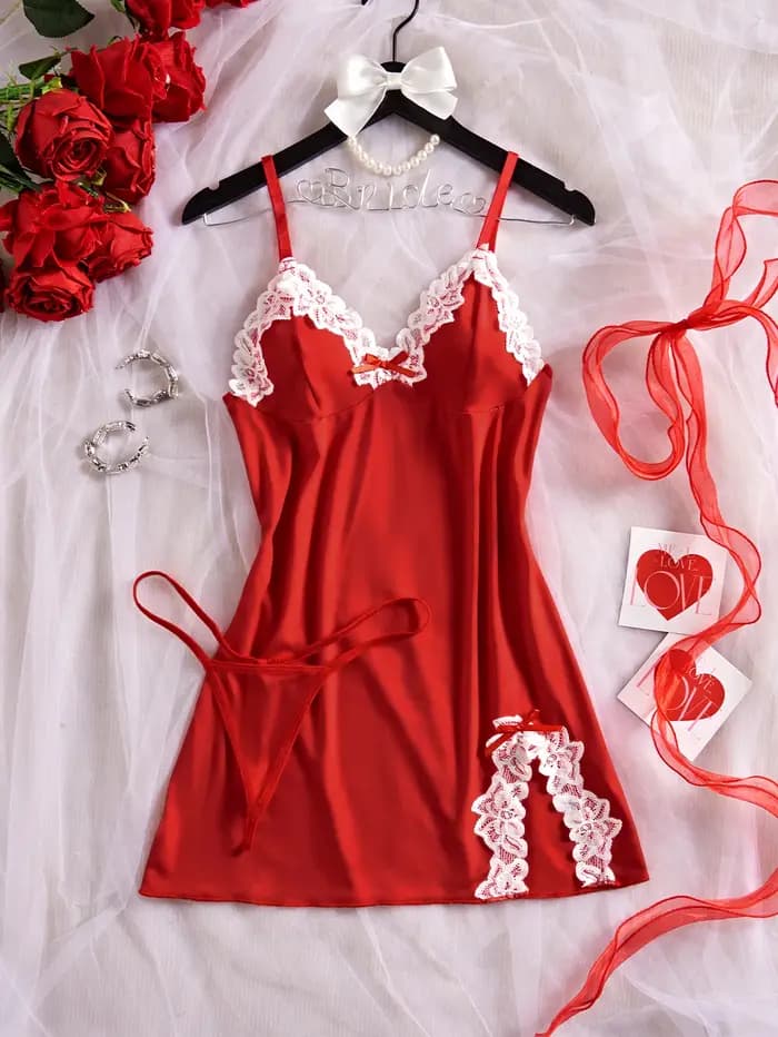 Chemise de nuit violet clair pour femmes, Lingerie Sexy avec nœud en dentelle, robe pour adultes, nu