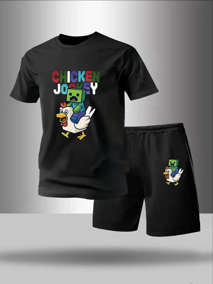 Pyjama deux pièces pour homme manches courtes et shorts motif lettres tendance ensemble pour le printemps l'été l'automne et l'hiver.