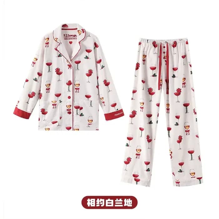 2025 pyjama costume 100% coton 2 pièces ensemble femmes imprimer dessin animé vêtements de nuit à manches longues pantalon ensemble automne vêtements de détente vêtements de maison