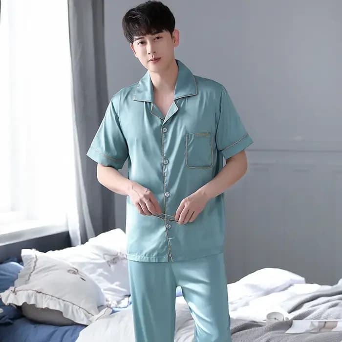 Ensemble pyjama d'été à manches courtes pour hommes, vêtements de nuit en soie, ample, décontracté, doux, col rabattu, Cardigan, vêtements de maison pour hommes