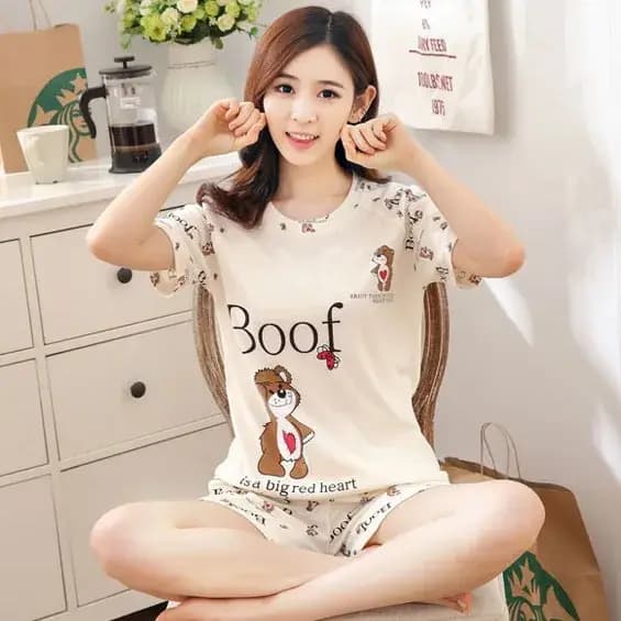 Femmes mince mignon vêtements de nuit 2 pièces chemise Shorts Pyjamas ensemble