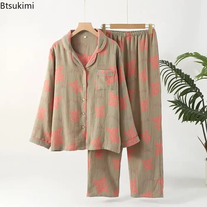 Pyjama rétro Double couche en pur coton pour femmes