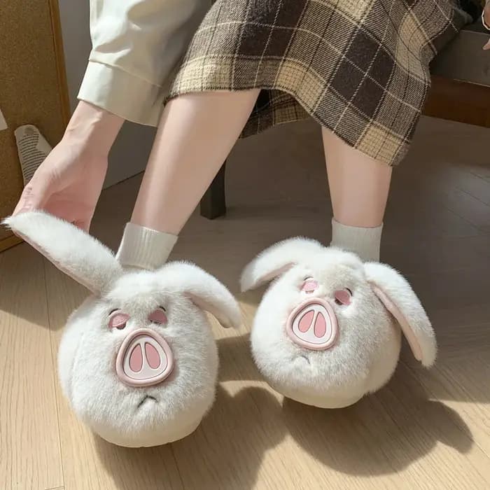 Pantoufles moelleuses cochon de dessin animé pour femmes