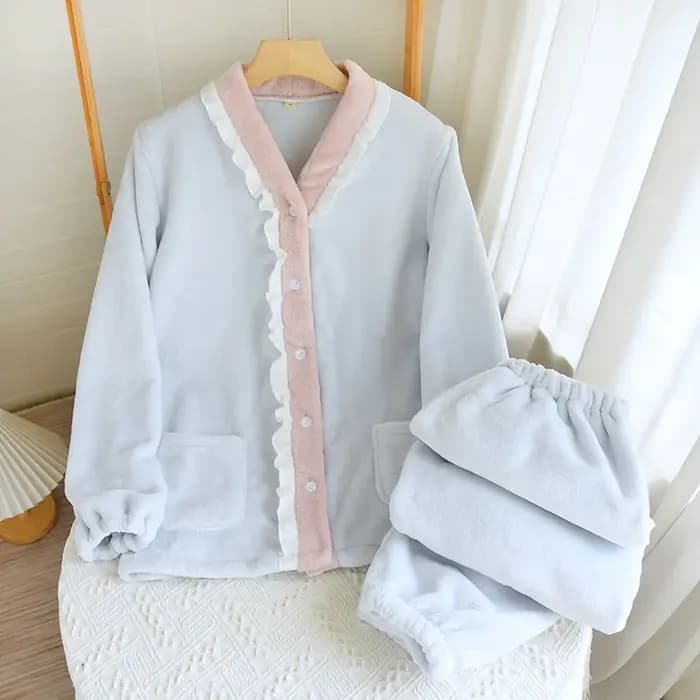 Nouvel ensemble pyjama femme automne-hiver 2026 en flanelle épaisse et chaude, haut à manches longue