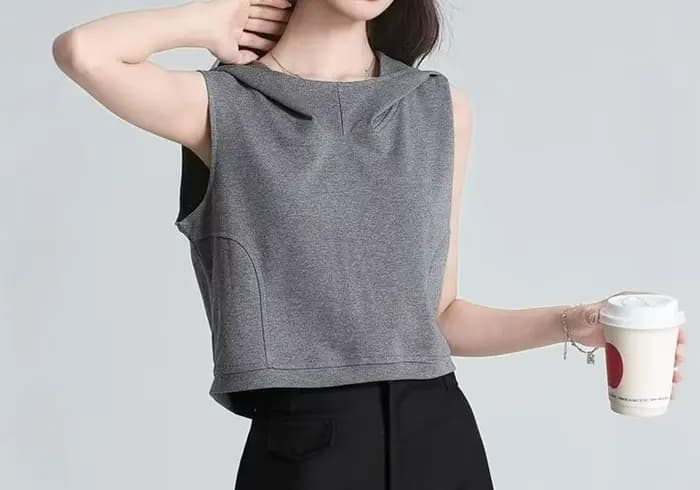 Gilet à capuche sans manches gris pour femme