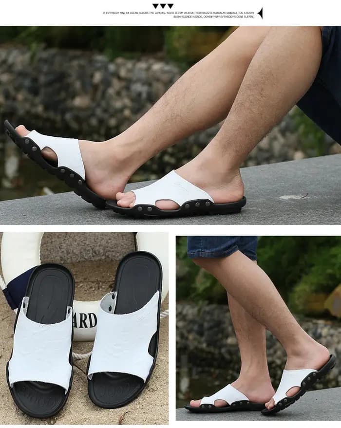 Pantoufles en cuir véritable pour hommes