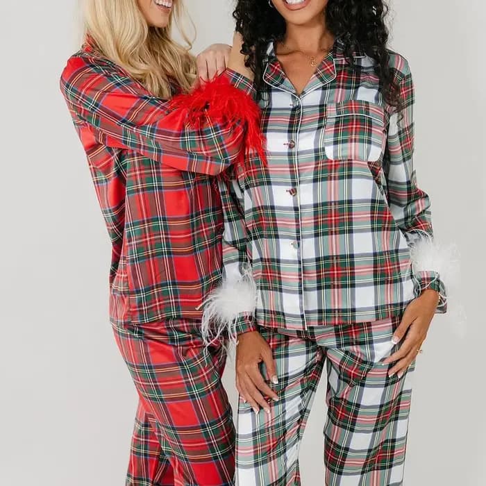 Noël femmes 2 pièces pyjama ensemble à manches longues gland clapet revers boutonné chemise hauts pantalons vêtements