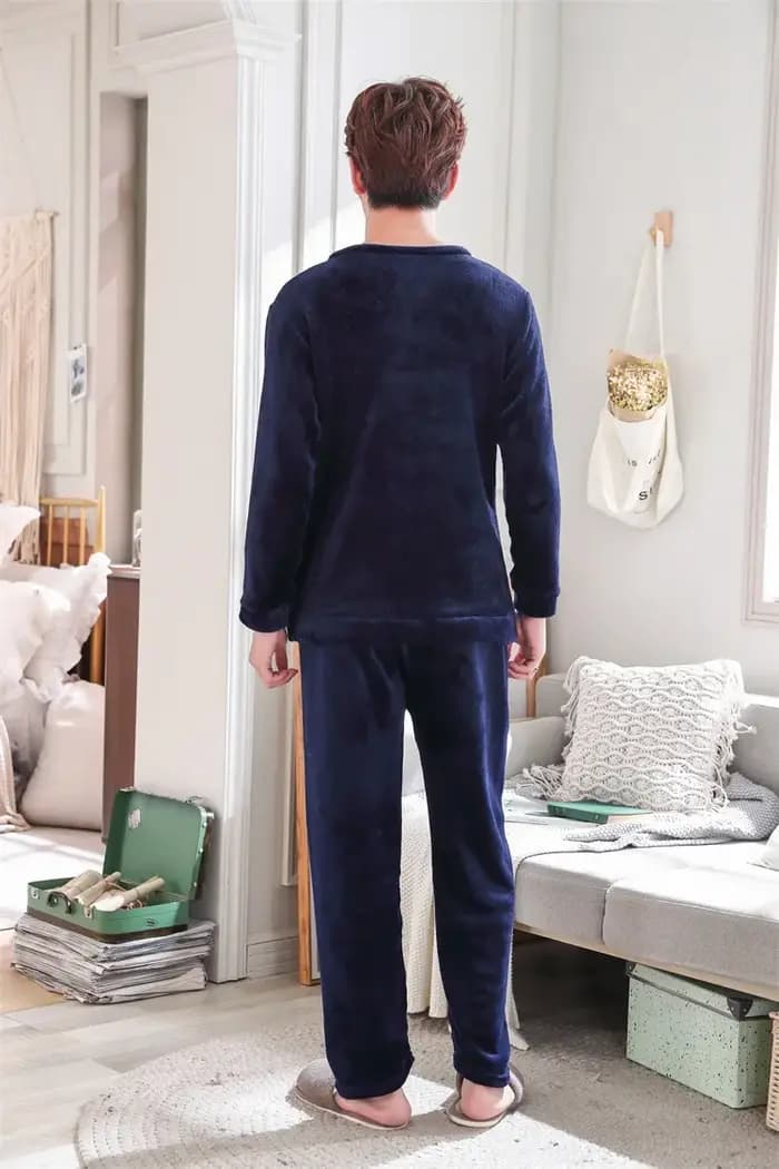 2 pièces/ensemble épaissi chaud automne et hiver flanelle hommes pyjamas à manches longues adolescents vêtements de
