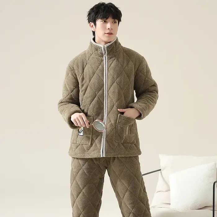 Le plus récent hiver pyjamas ensemble hommes épais 3 couches pince coton vêtements de nuit costumes