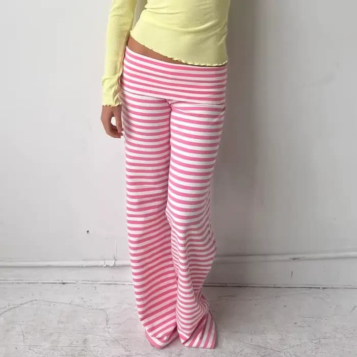 Pantalon de pyjama décontracté pour femme rayé taille basse pantalon de salon taille élastique cordo
