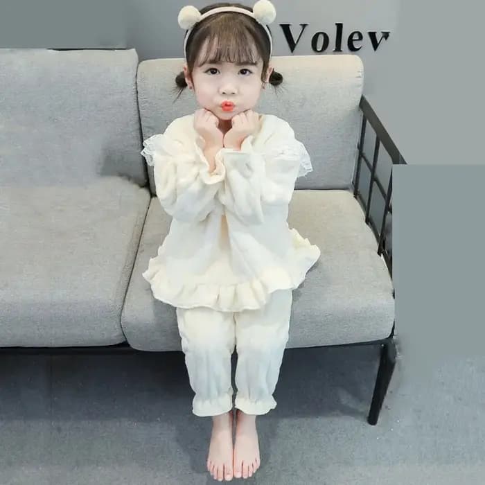 Ensemble pyjama pour filles, Style doux et mignon, épais, chaud, manches longues, vêtements de maison pour bébés filles, pull de couleur unie