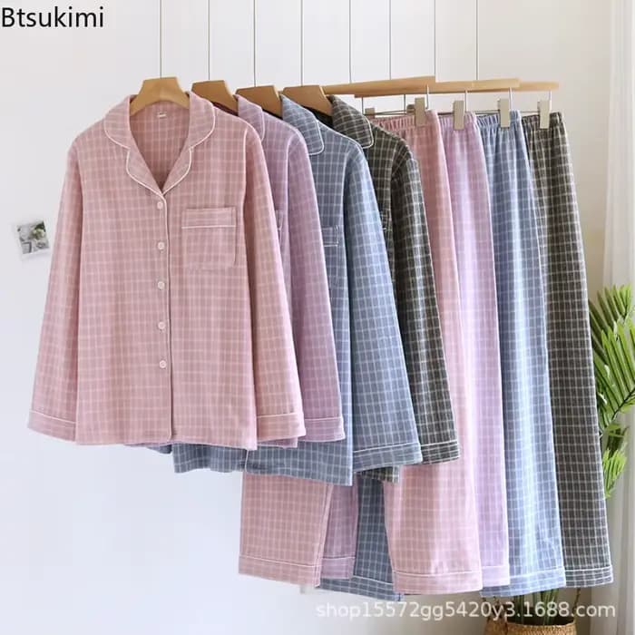 Nouveaux ensembles de pyjamas à carreaux pour couples 2026 – Chaleur automne-hiver – Hauts et pantalons à manches longues pour hommes et femmes – Vêtements d'intérieur deux pièces