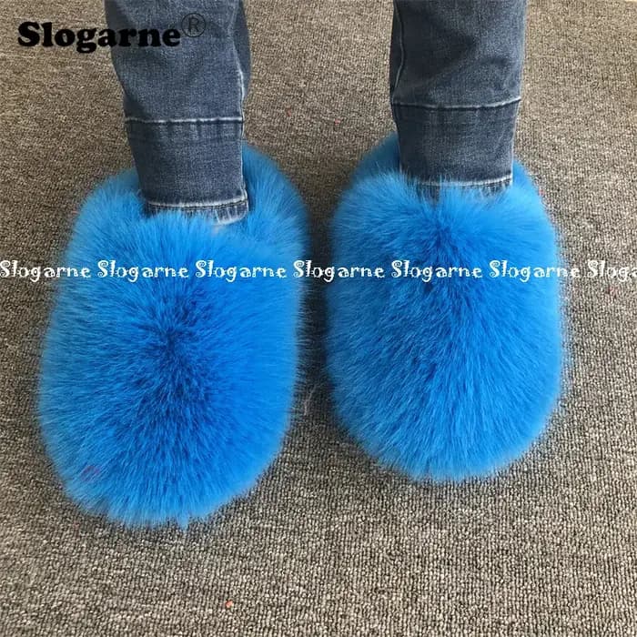 Pantoufles en fausse fourrure de renard pour femmes et filles