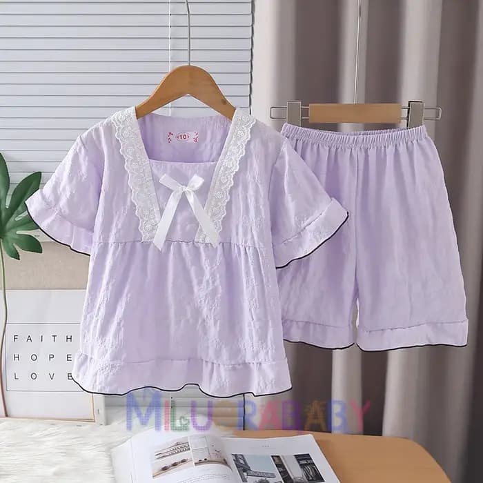 Nouveaux ensembles de pyjama pour filles, Kawaii, en crêpe à bulles, doux, hauts à manches courtes +